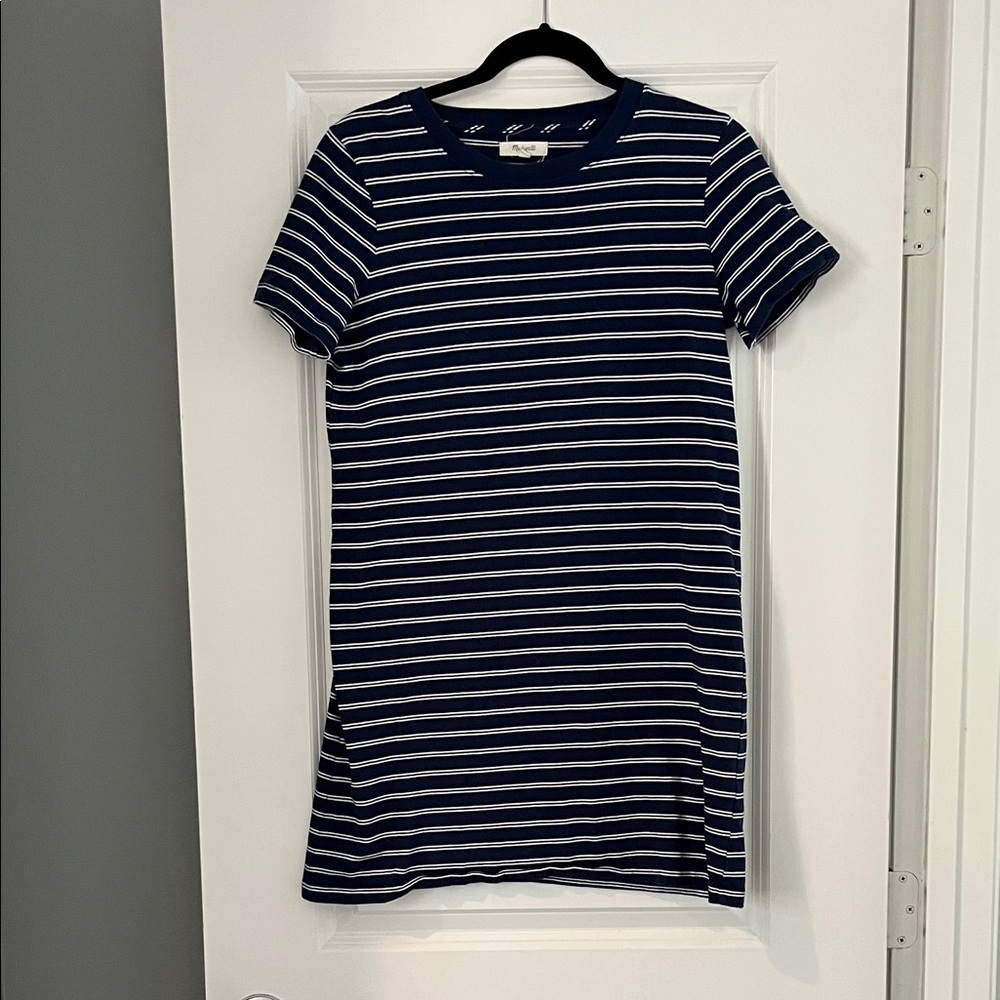 Madewell Navy and White Striped Midi Dress